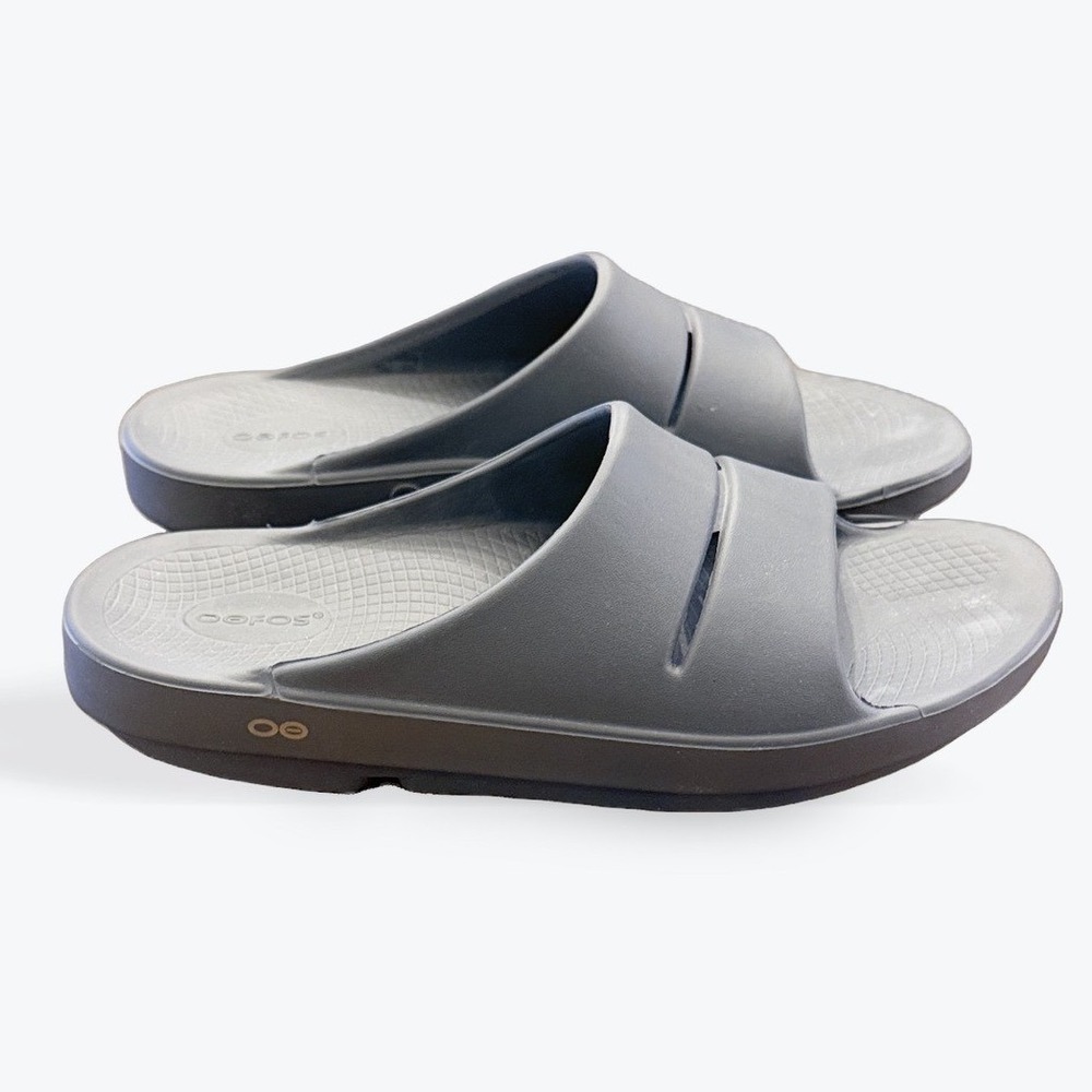 Oofos OOahh Sport Slide Sandals Slate Grey Mens 12 Womens 14 Recovery Shoes
